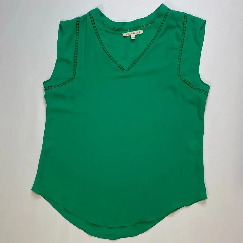 41 Hawthorn Light Green Sleeveless Blouse Embroidered V Neck Small - Picture 17 of 17